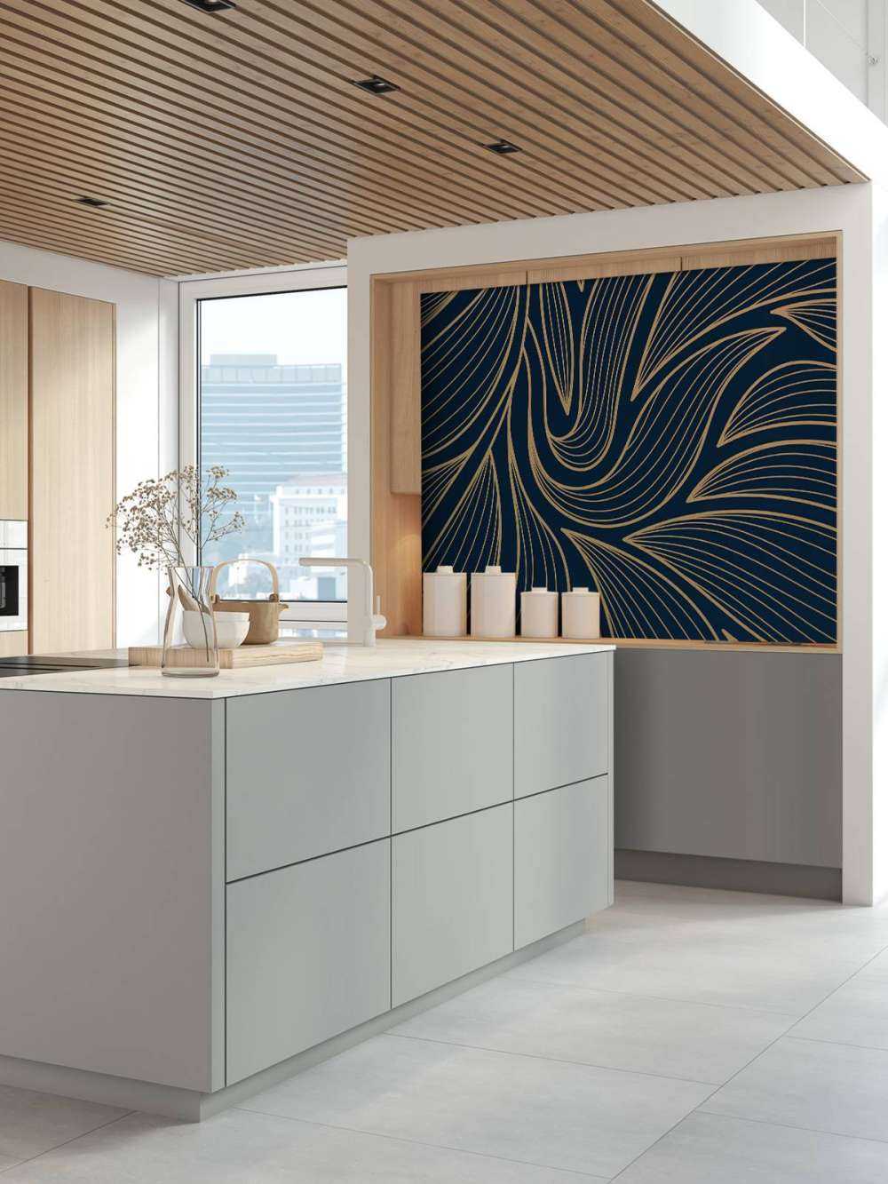 Art deco flowers blue