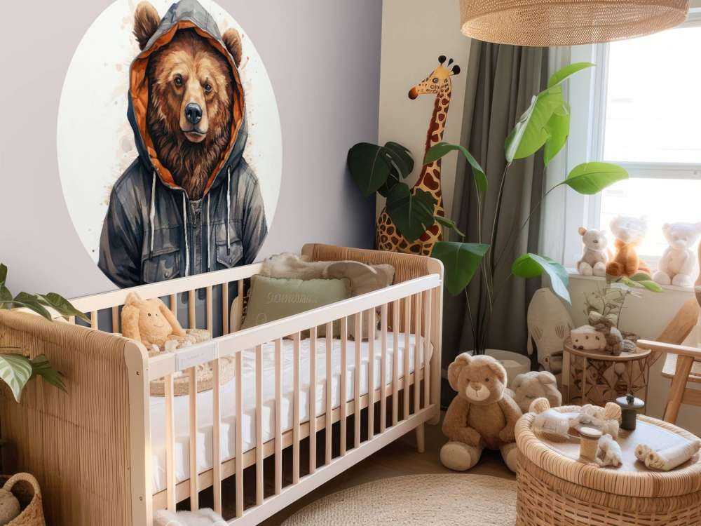 Watercolour Cartoon Grizzly Bear in a Hoodie