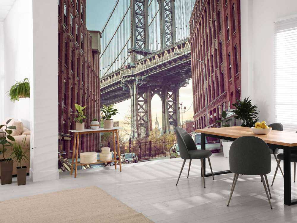 Manhattan Bridge seen from the Dumbo neighborhood in Brooklyn, New York