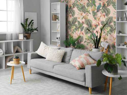 Tropical Jungle birds & parrots - soft pink