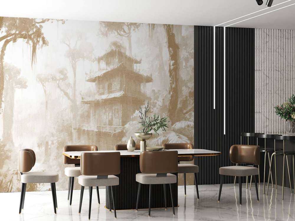 Hidden Hut in Misty Forest, taupe