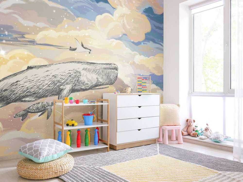 Whale swimming through the clouds