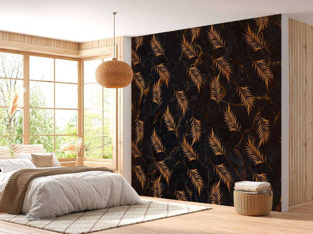 Tropical leaves on marble