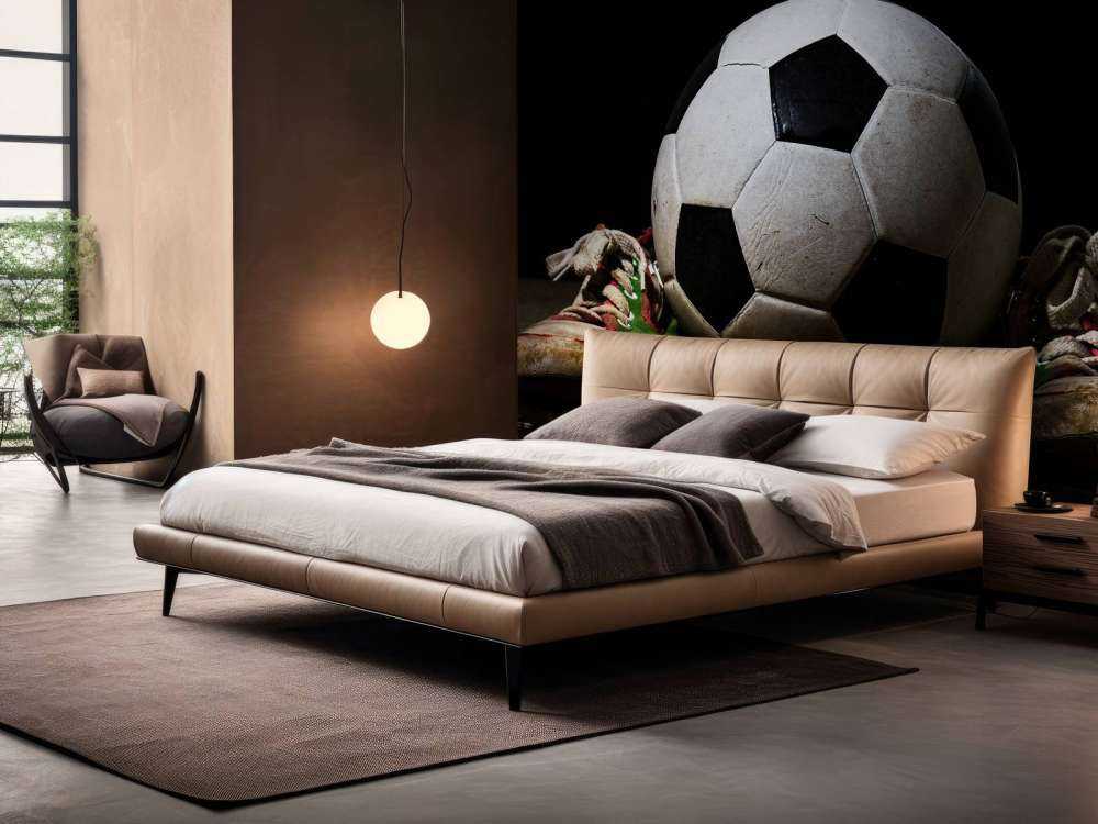 Football between two sneakers