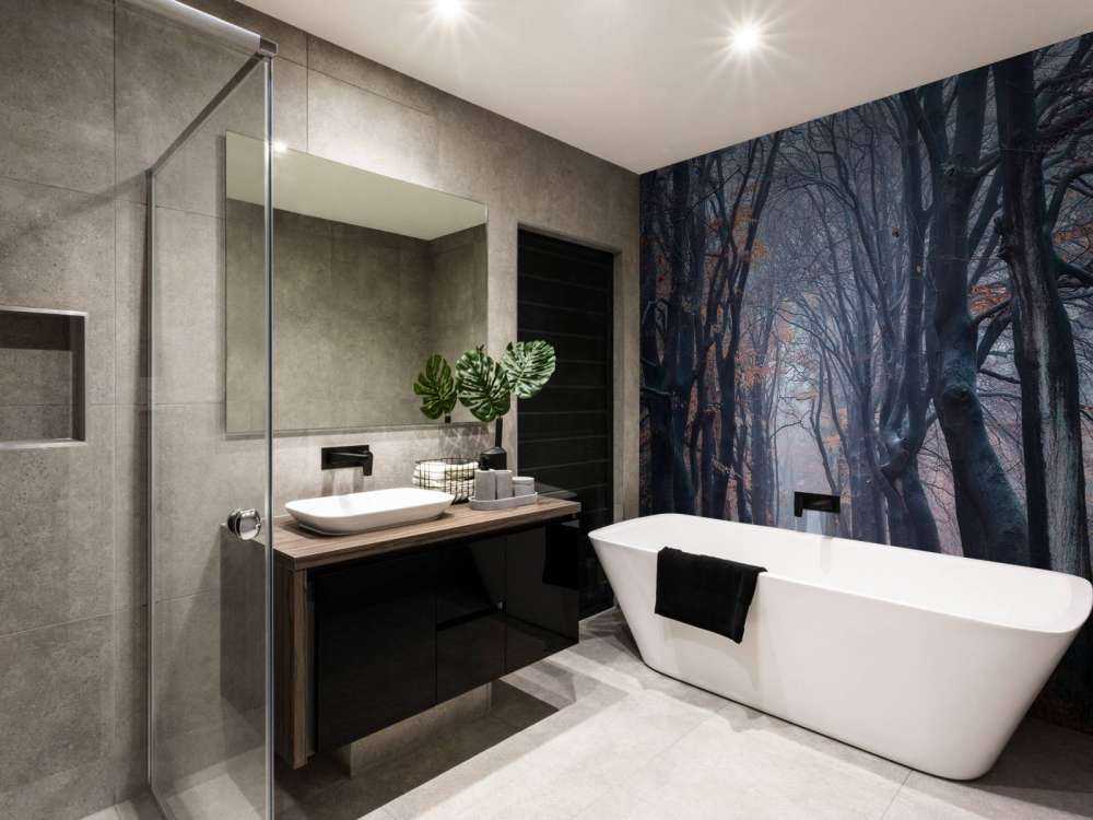 Forest path with leaves