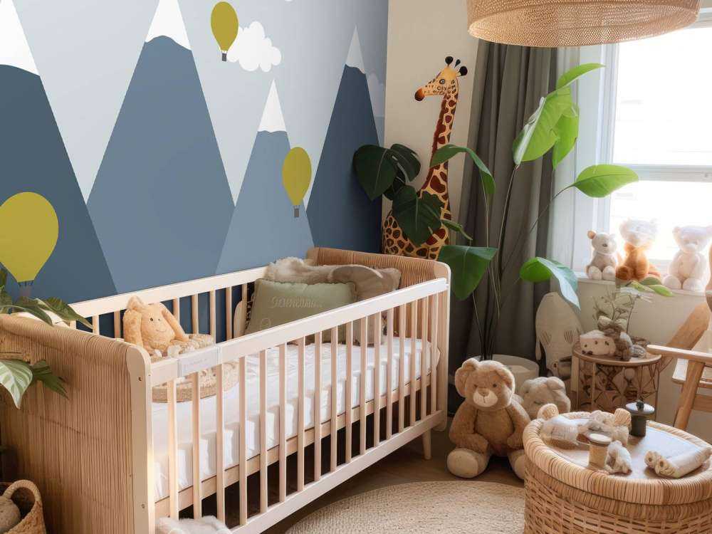 Blue mountains with hot air balloons