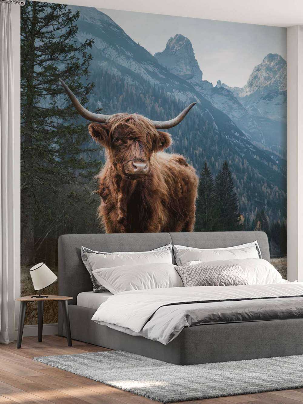 Scottish highlander among the trees