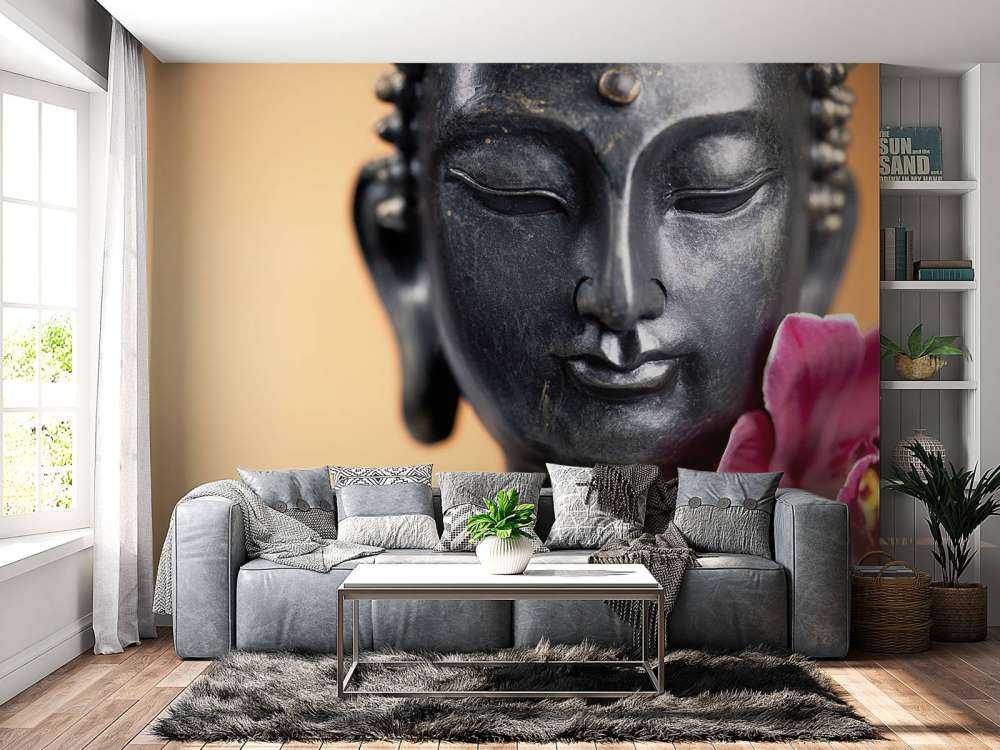 Buddha and pink orchid