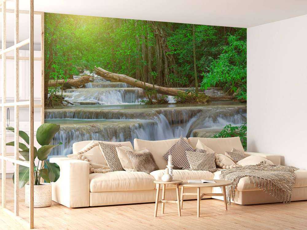 Wide waterfall in the forest