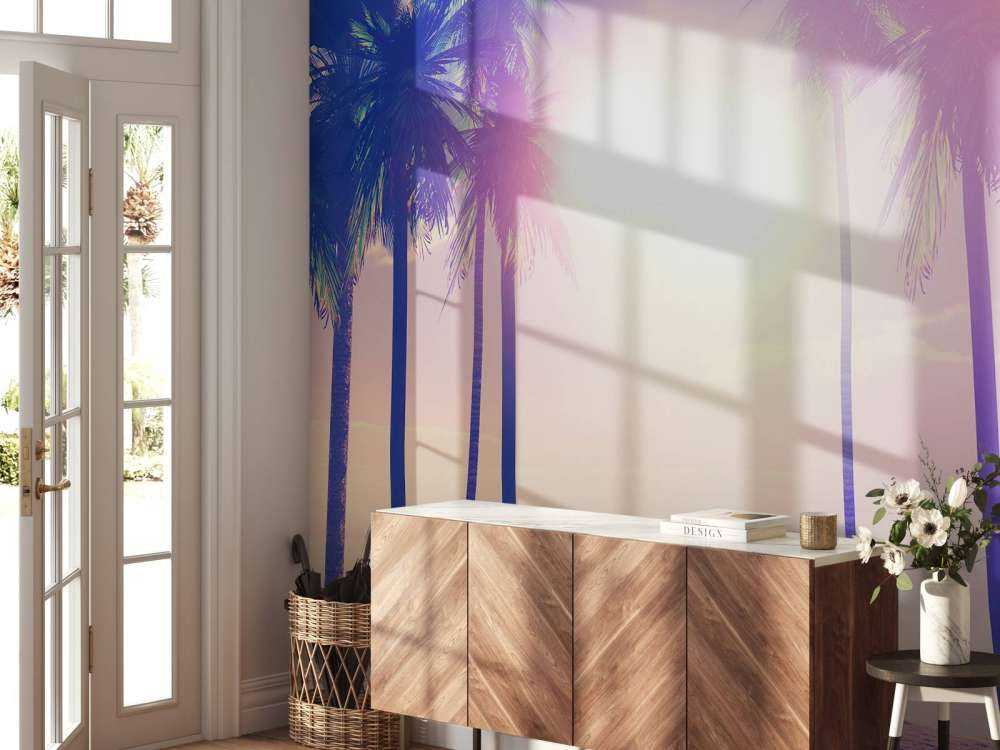 Vintage palm trees and ocean