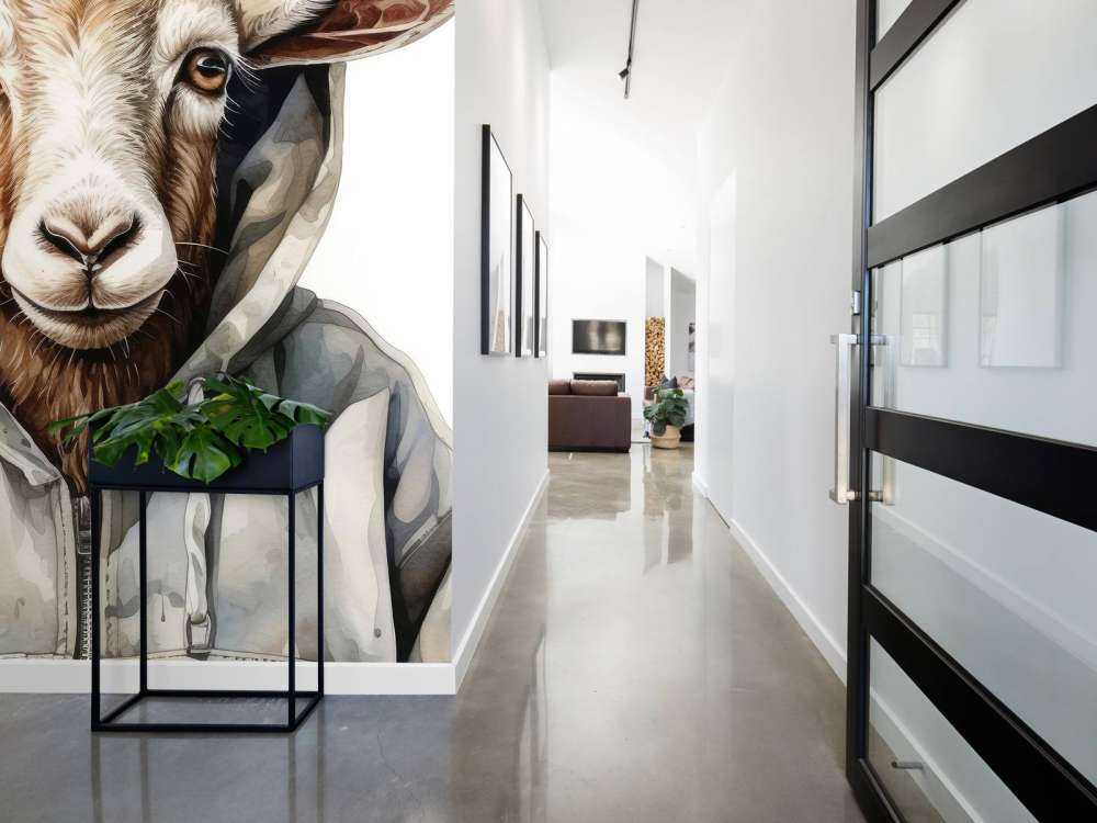 Watercolor Cartoon Goat in a Hoodie