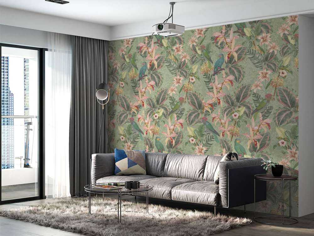 Tropical Jungle birds & parrots - sage green