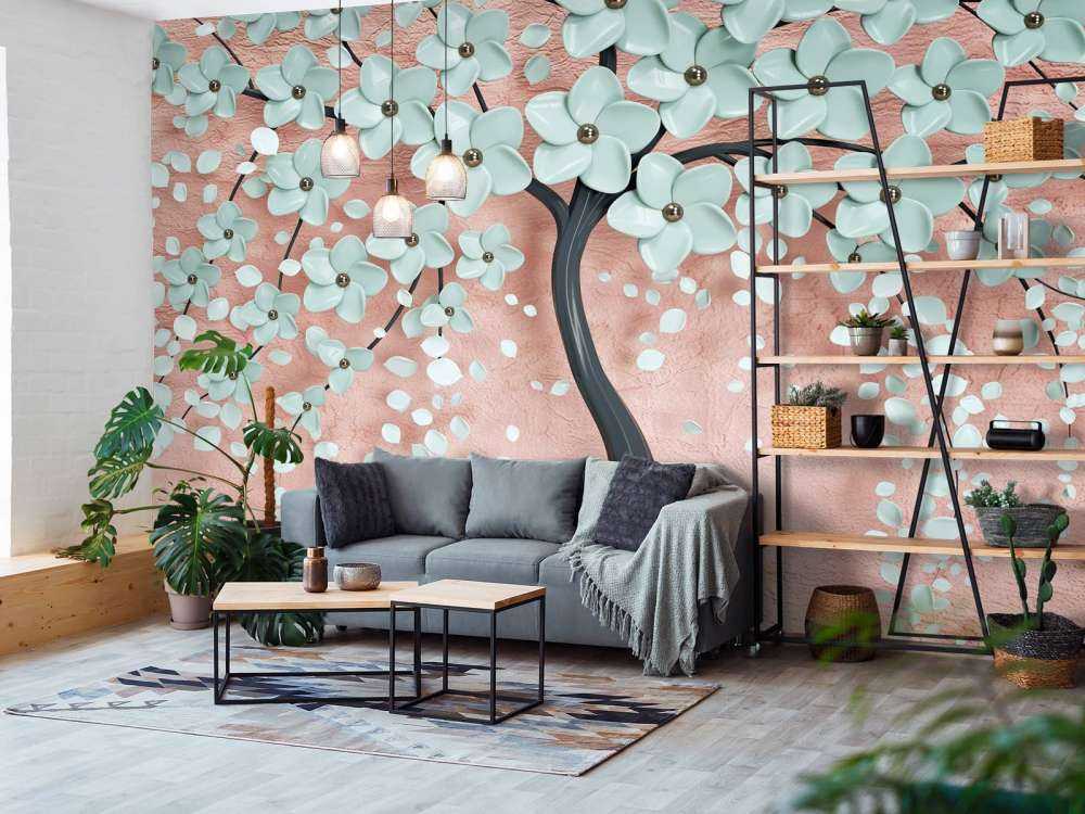 Black fantasy tree with mint flowers