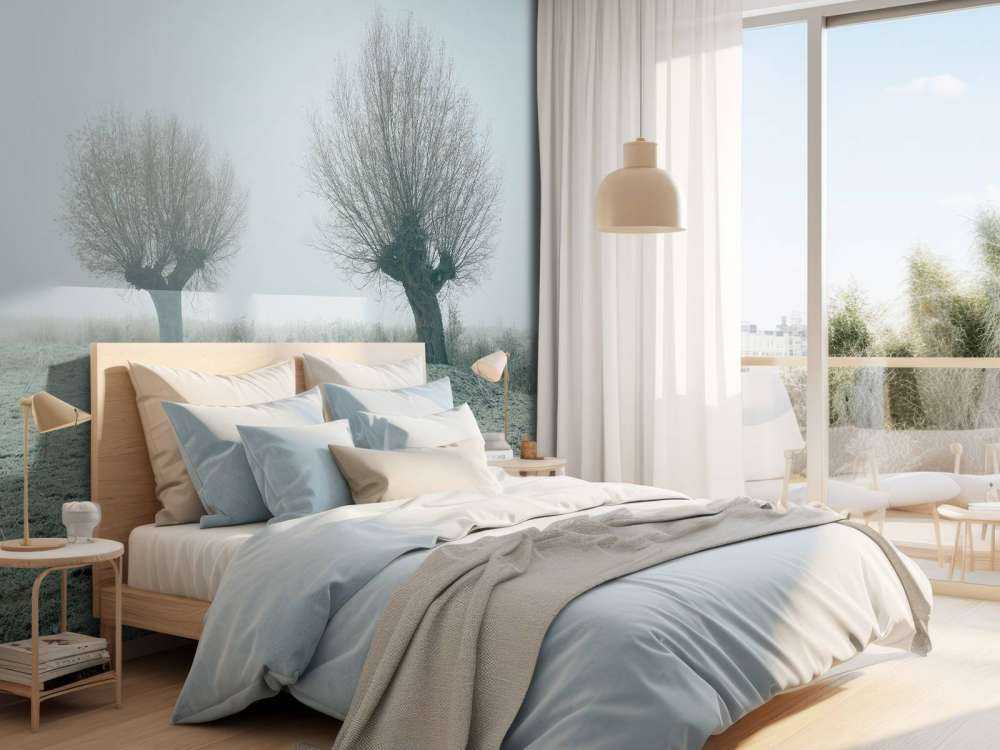 Pollard willows in the fog