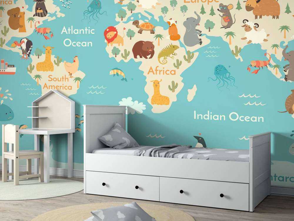 World map with animals