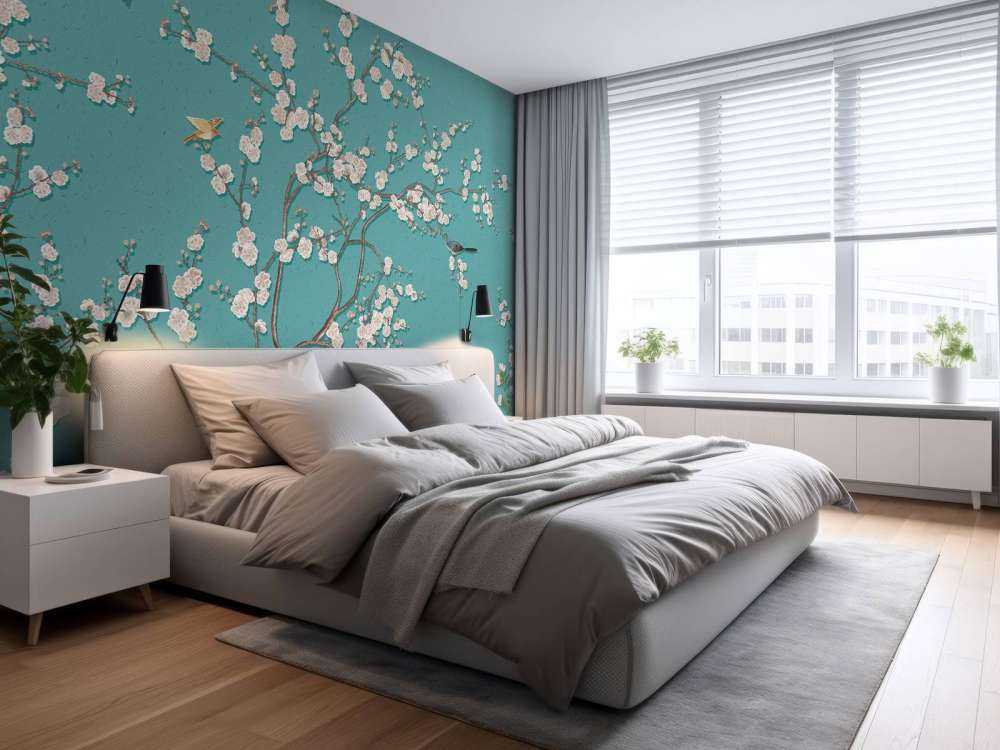 Drawn blossom tree with birds