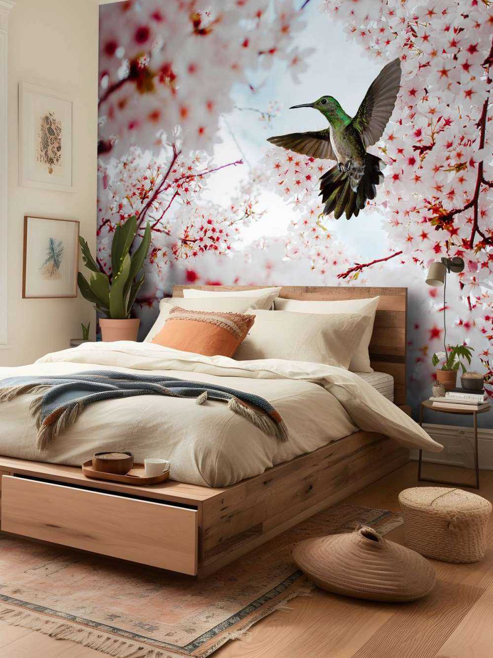 Hummingbird between the blossoms