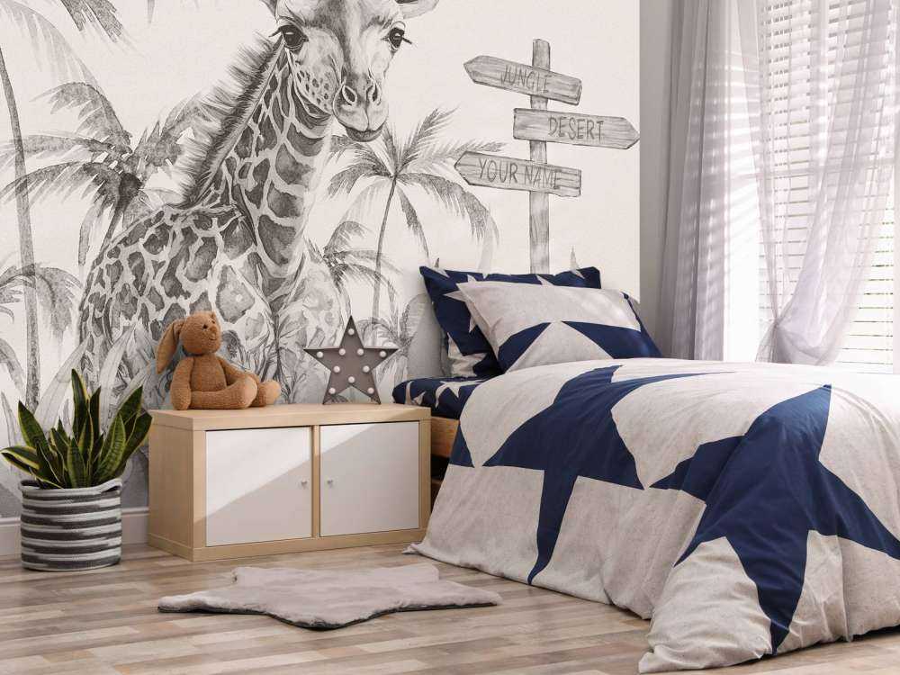 Baby giraffe in the jungle beige