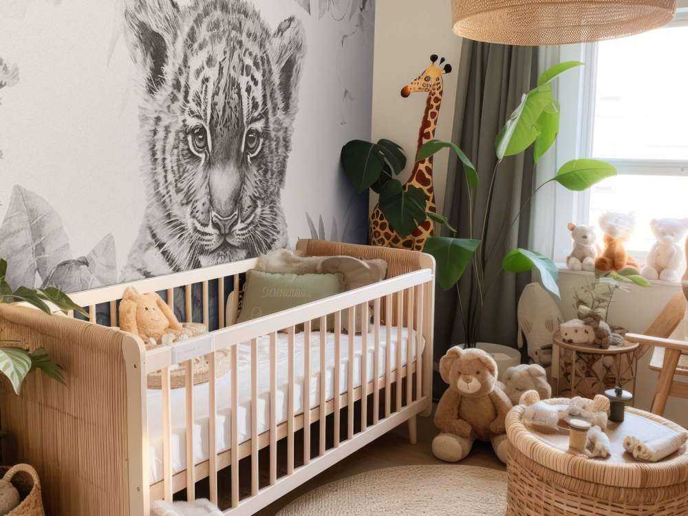 Cute tiger with plants beige