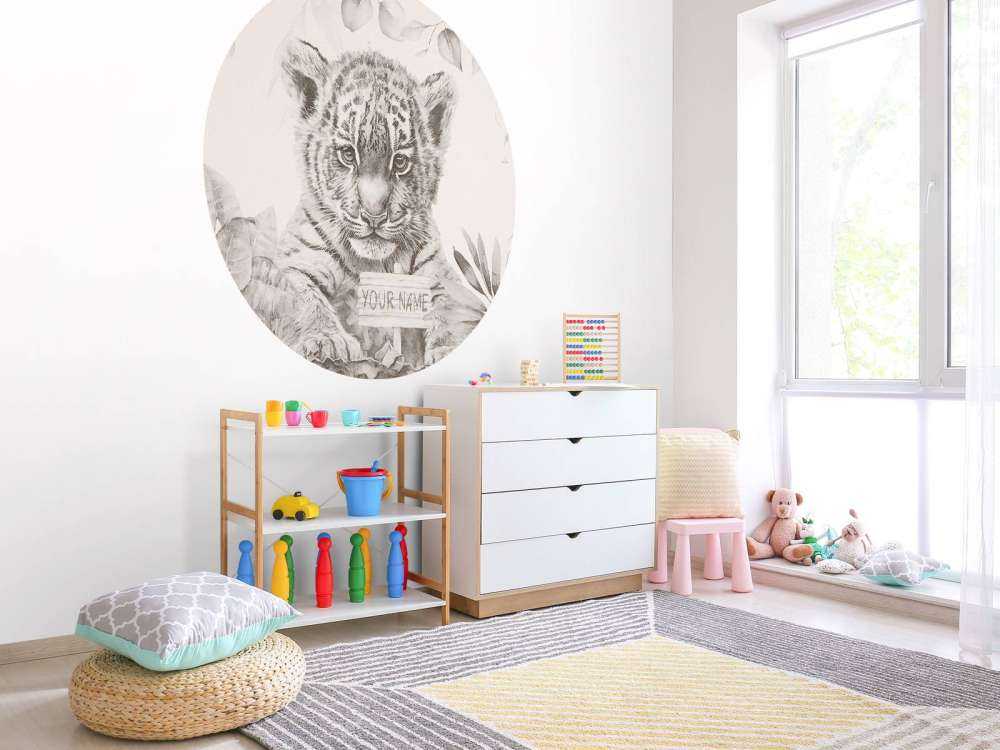 Cute tiger with plants beige
