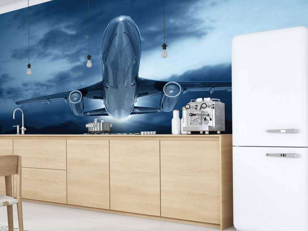 Rising plane with dark sky