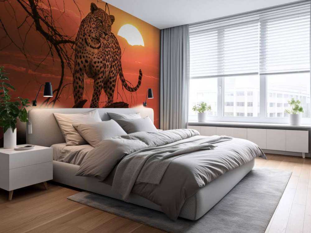 Leopard with setting sun