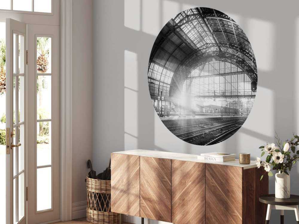 Sunrise on a station in black and white