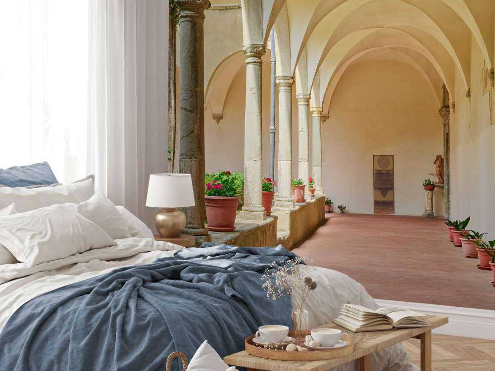 Courtyard with arches and plants