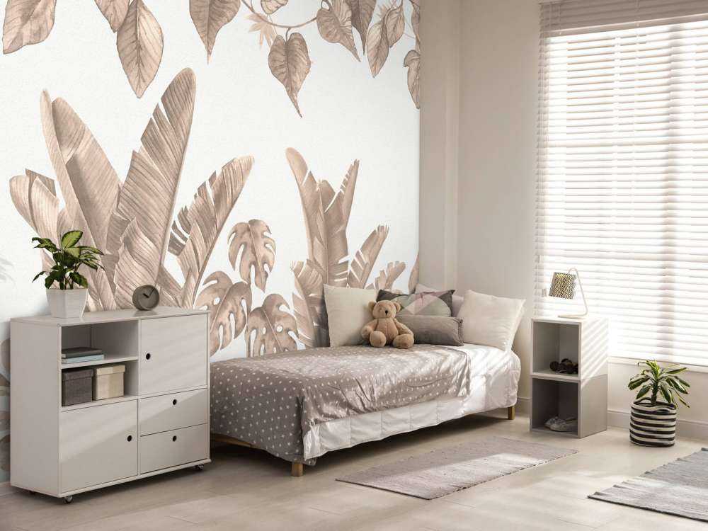 Jungle leaves in taupe