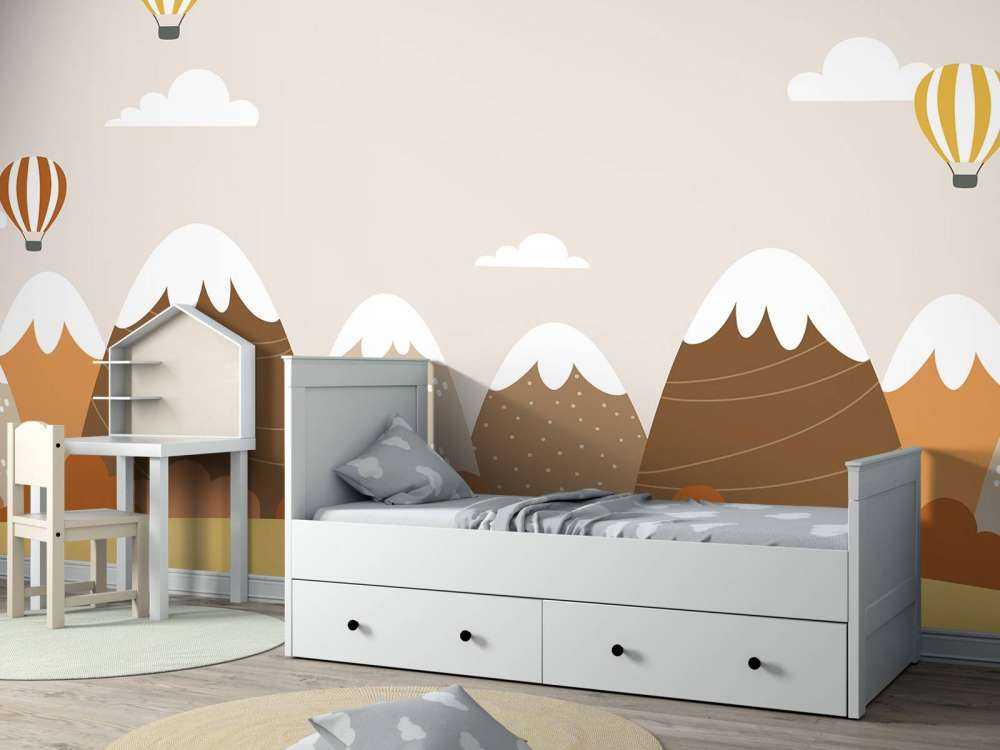 Hot air balloons with mountains