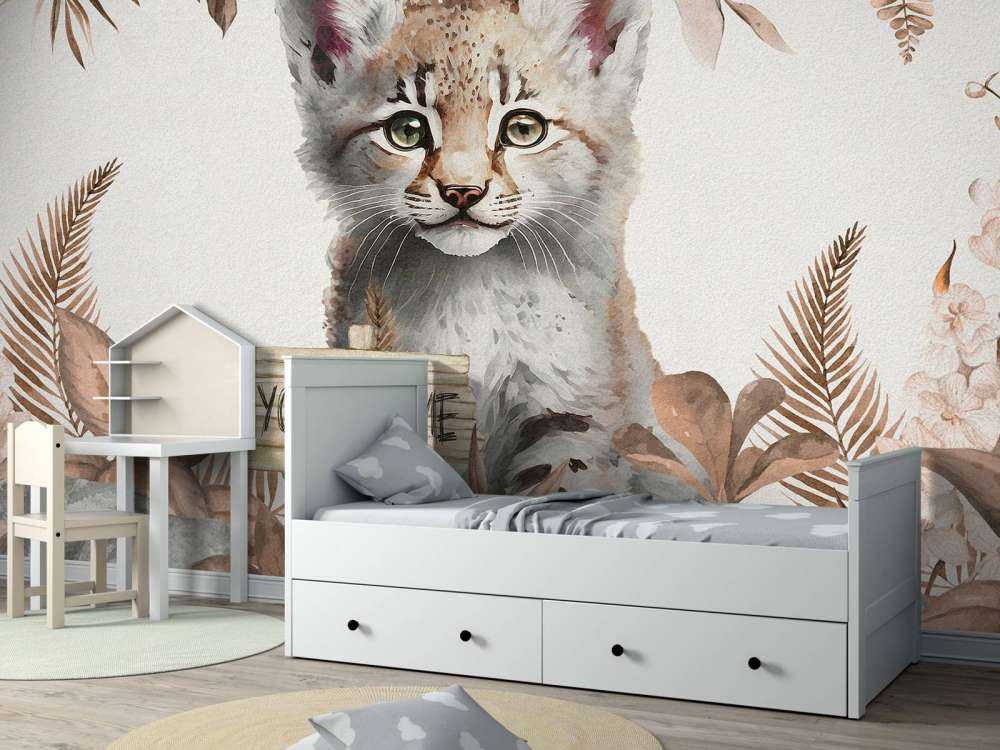 Baby lynx in the jungle taupe