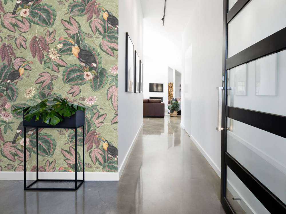 Tropical Jungle birds & toucans - sage green