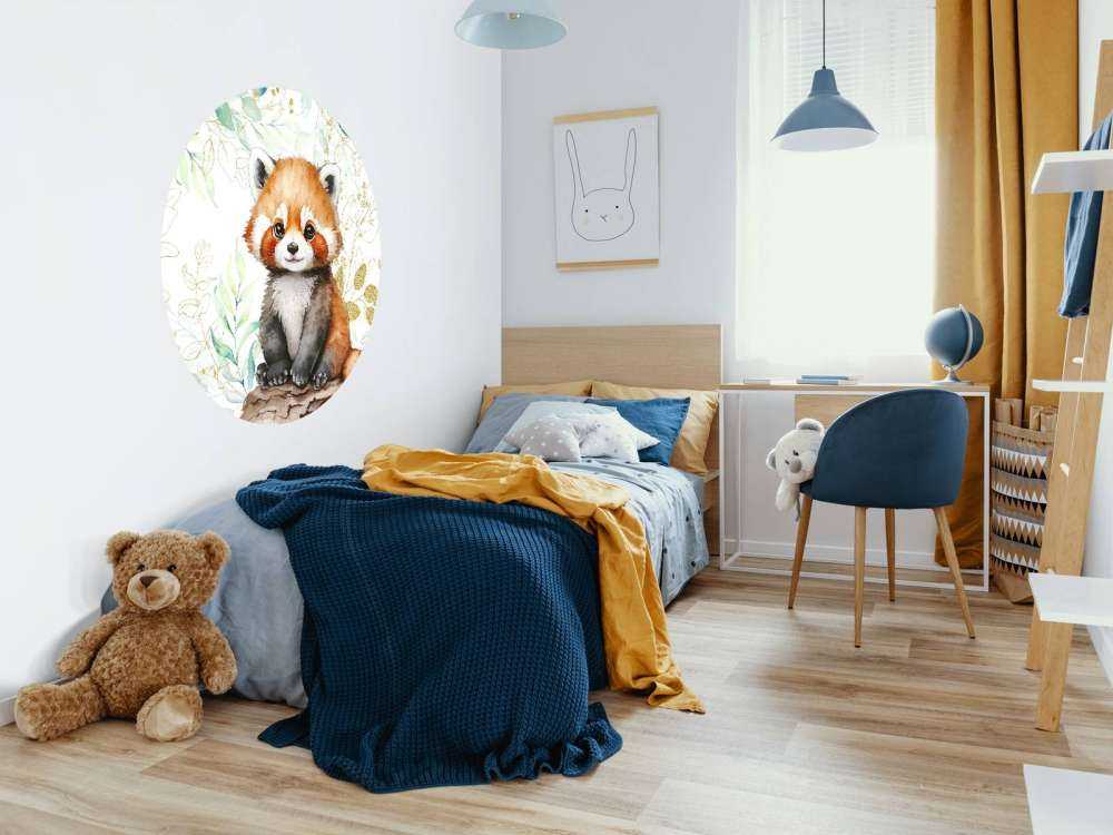 Cute red panda and leaves