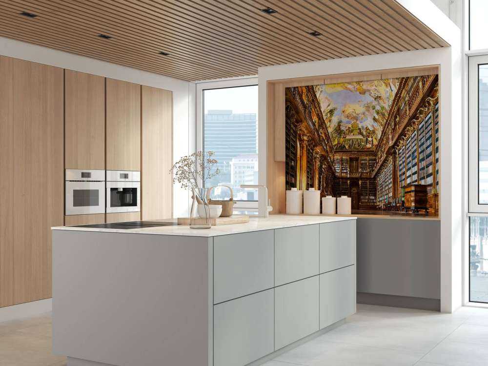 Historical library in warm wood