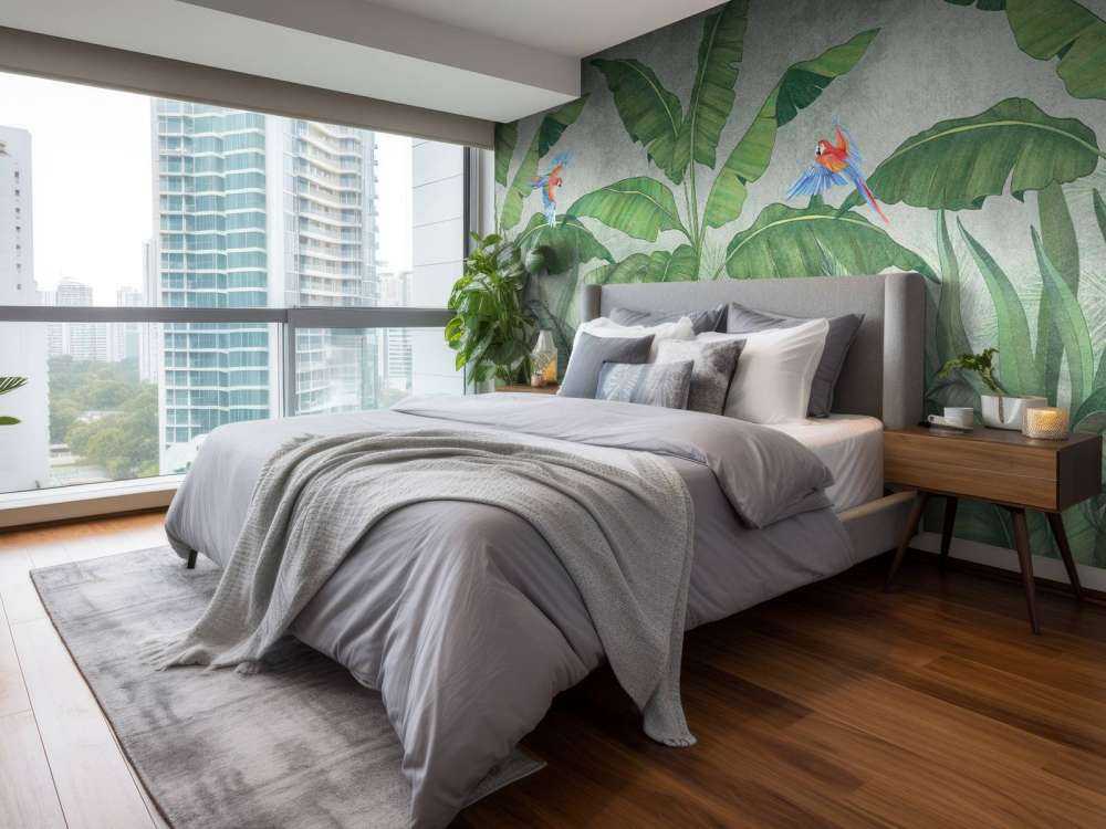 Tropical leaves on concrete