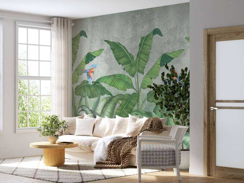 Tropical leaves on concrete