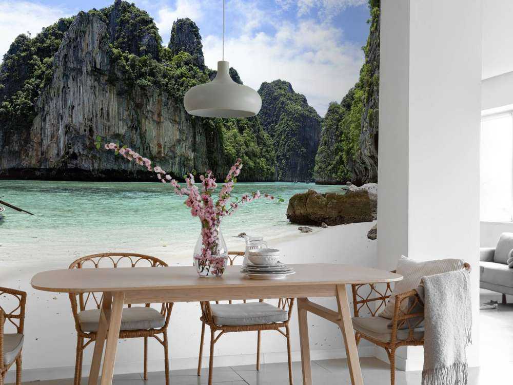 Long tail boat at island