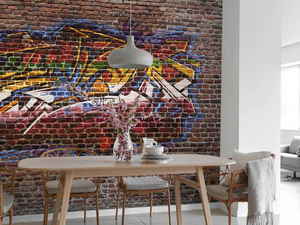 Graffiti on brick wall