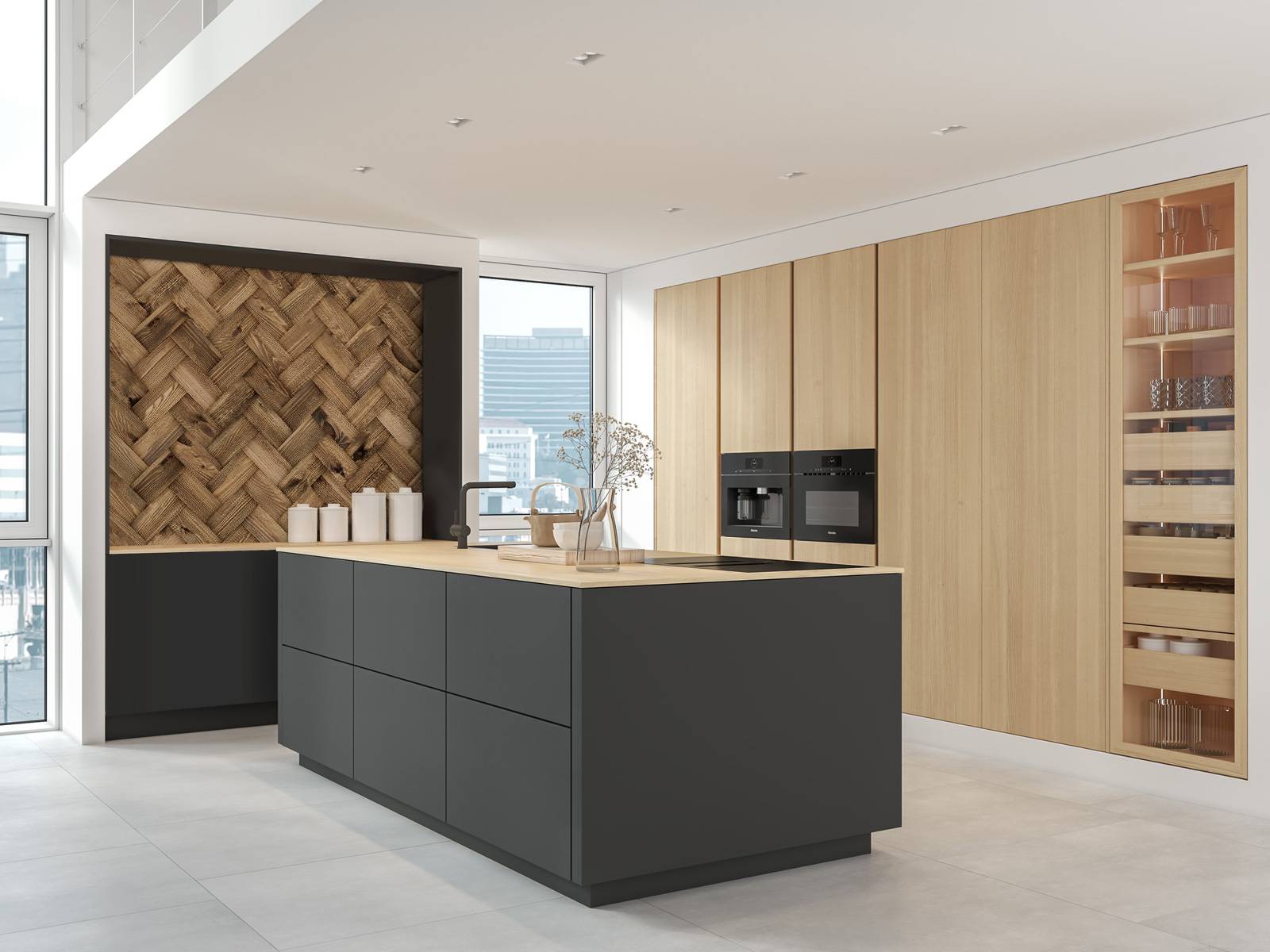 Natural wooden herringbone