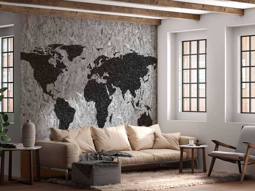 Black world map on white background