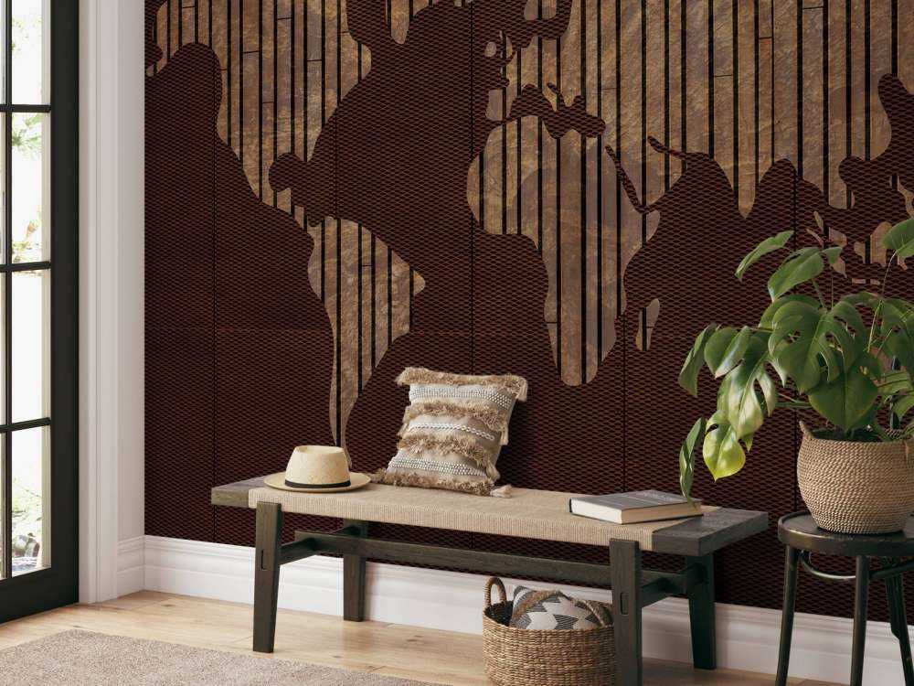World map with wood structure
