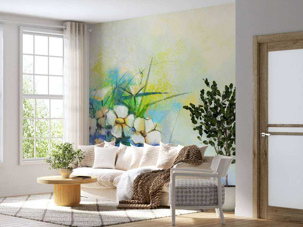 Bloemen schilderij met een wazige achtergrond