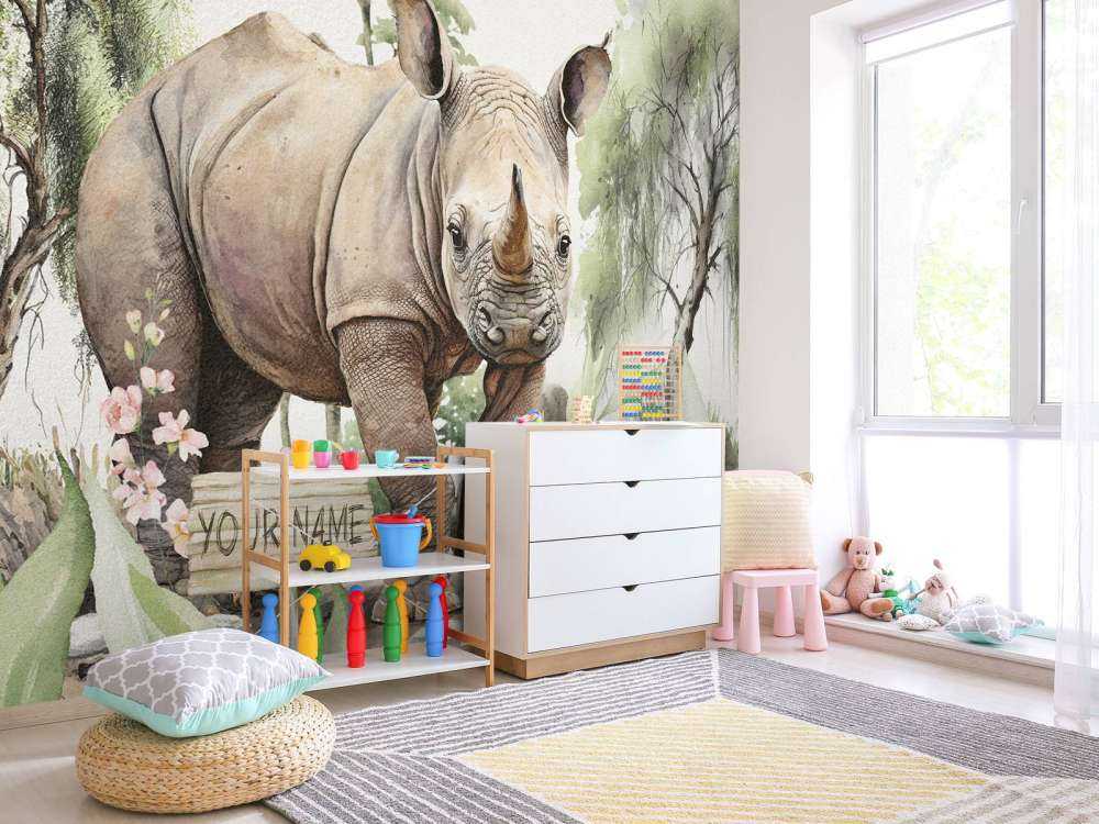 Baby rhino on the savannah