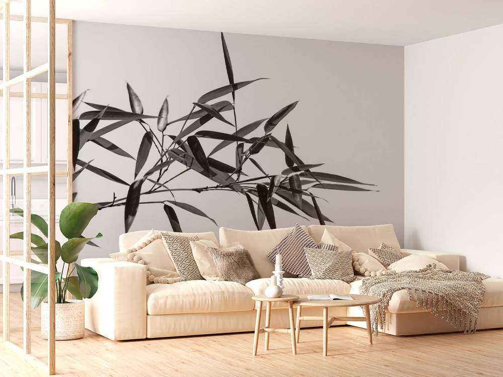 Bamboeblaadjes in zwart-wit