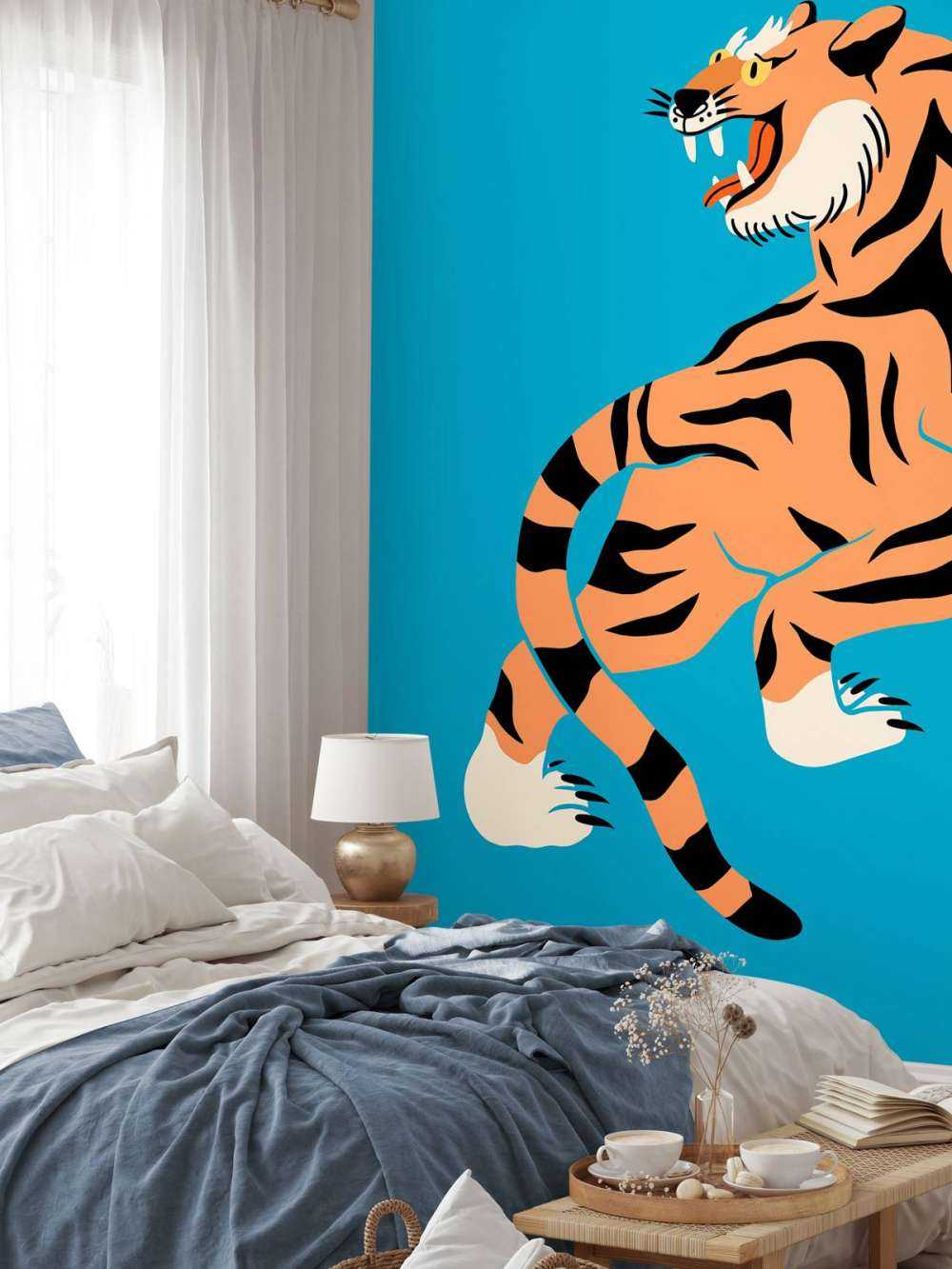 Tijger op blauwe achtergrond