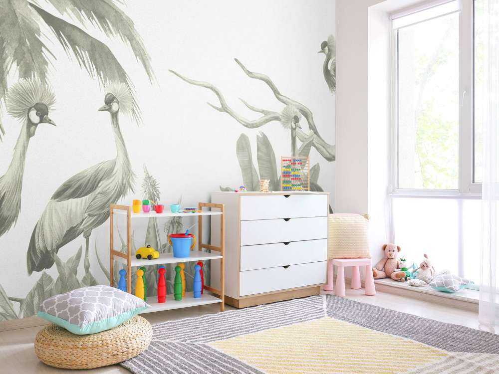 Jungle with cranes in green