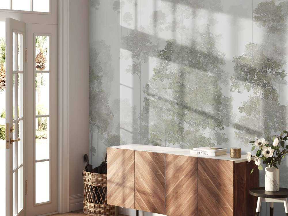 Drawn forest in the mist