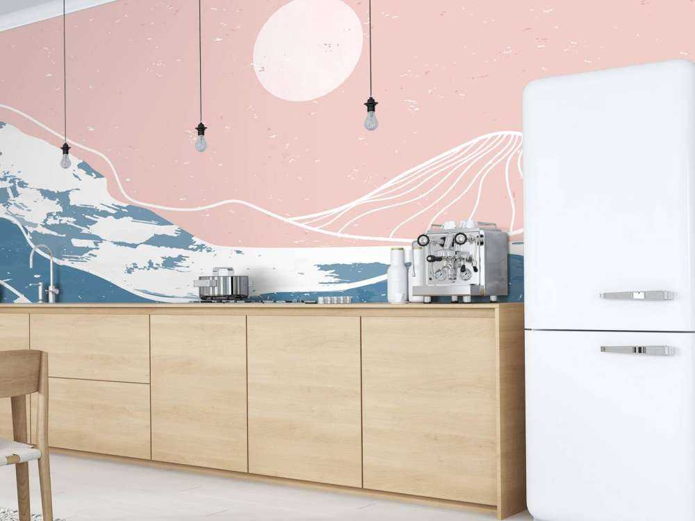 Winter mountains in front of the sun