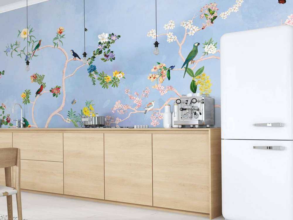 Birds in the Garden Blue Panorama