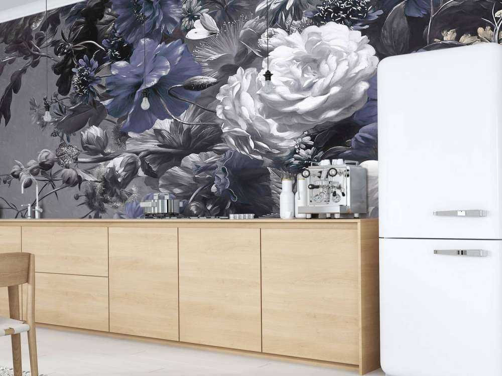 Big bouquet with blue poppies